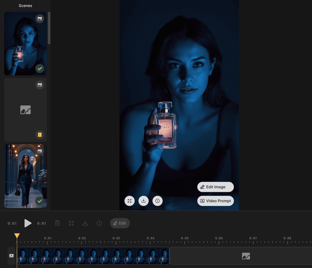 Vertically scrollable scenes